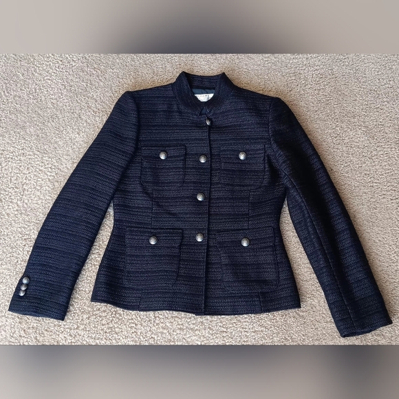 TAHARI ARTHUR LEVINE BLAZER 2P TWEED NAVY BLUE JACKET 2 PETITE - Picture 3 of 9